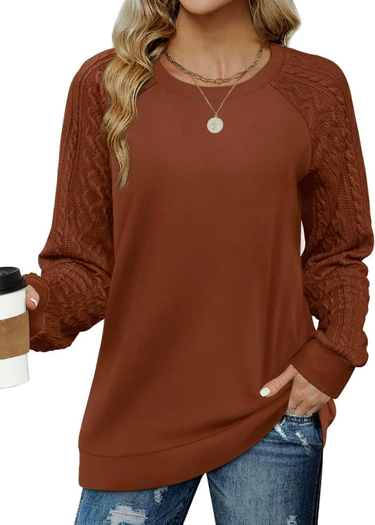 Saloogoe Cable Knit Sleeve Sweatshirt